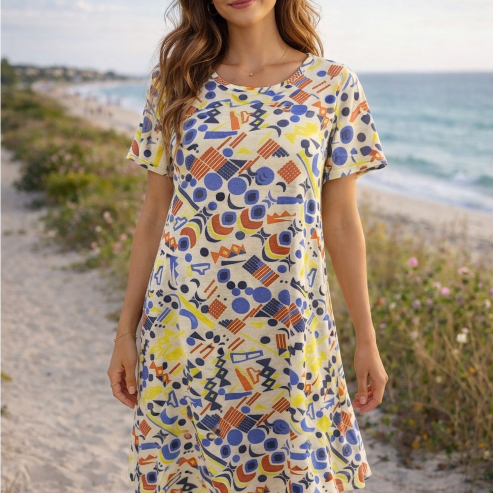 LuLaRoe Yellow Blue Orange Geometric Swim Cover-Up